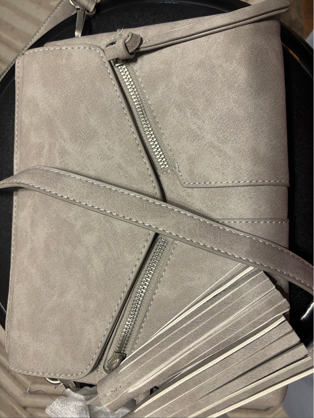 Francesca’s Light‎ Gray Crossbody Bag with Tassel Accent